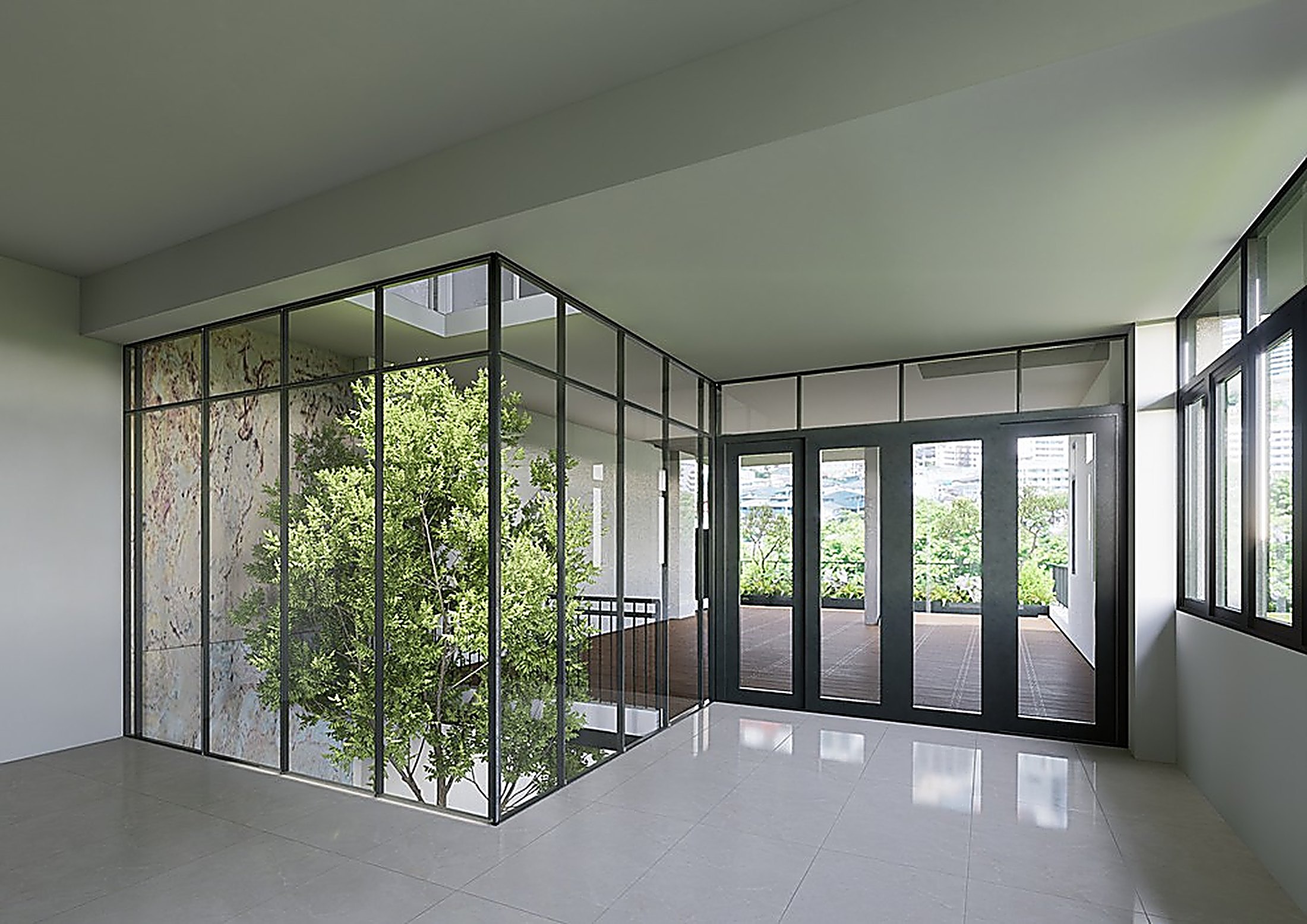 Glazed courtyard interior by SGC Architects