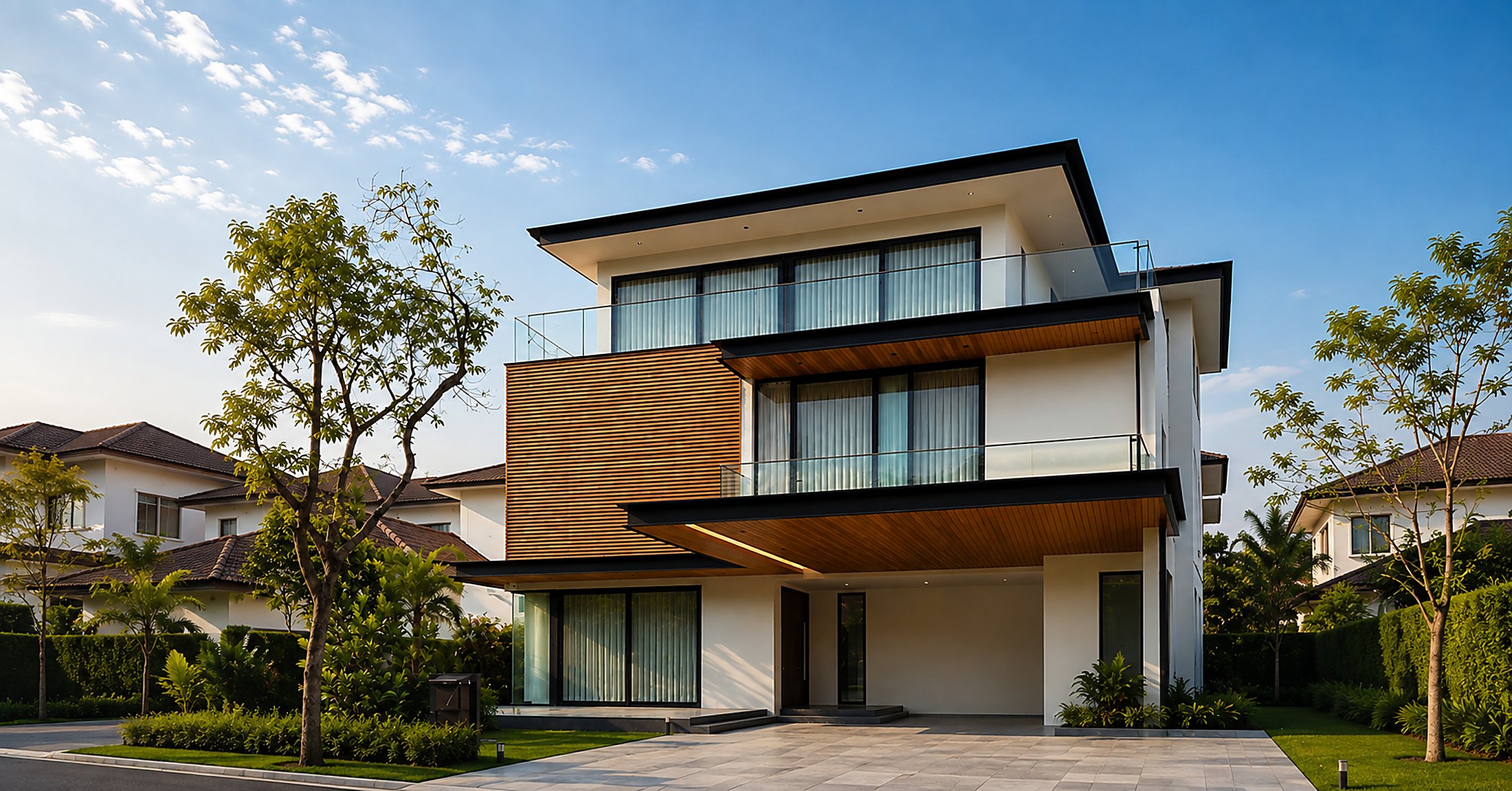 Modern landed home with timber-clad facade by SGC Architects
