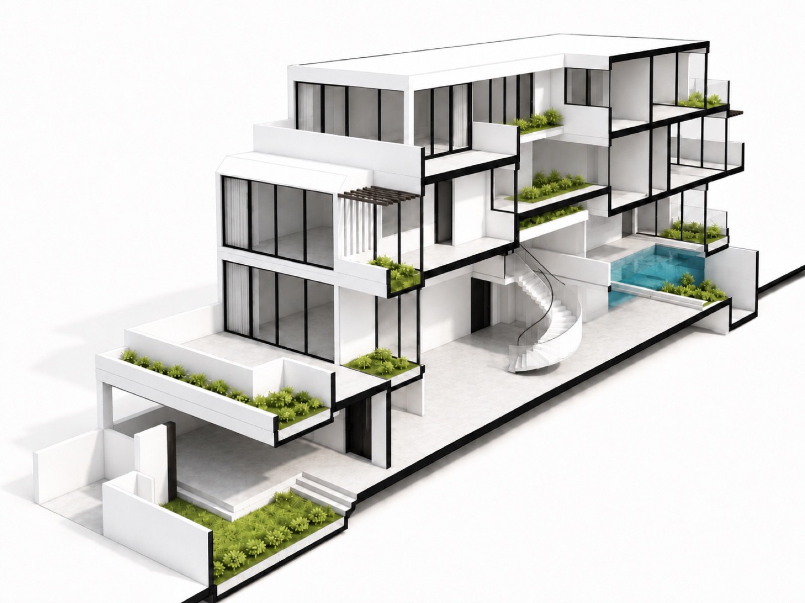 Isometric section showing the house across all levels